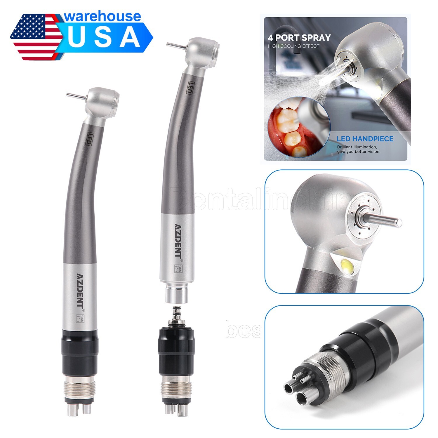 1* Dental E-generator LED High Speed Handpiece 4 Port Spray Quick Coupler 4 Hole
