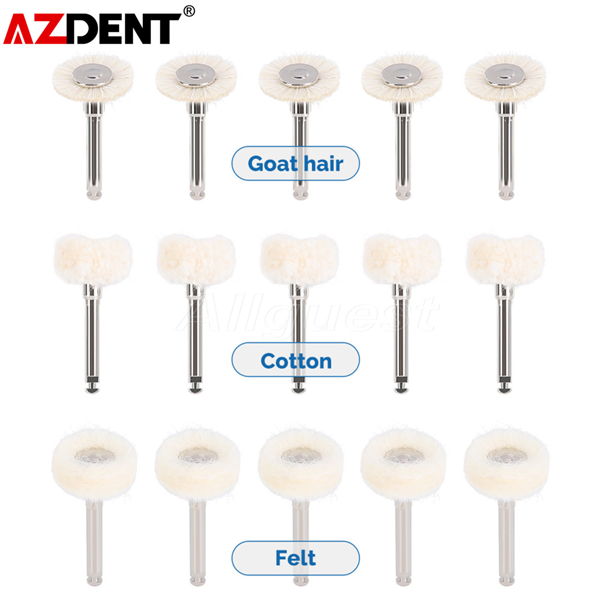 AZDENT Dental Polishing Buffing Wheel Brushes RA 2.35mm Shank for Rotary Tool