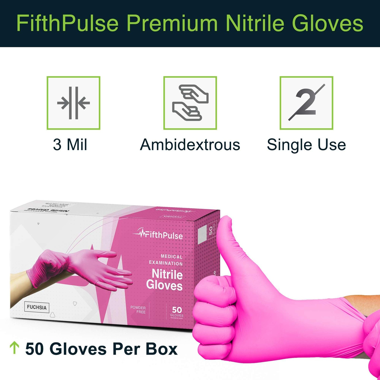 Fuchsia Hot Pink Nitrile Disposable Gloves 3 Mil Nitrile Powder and Latex Free