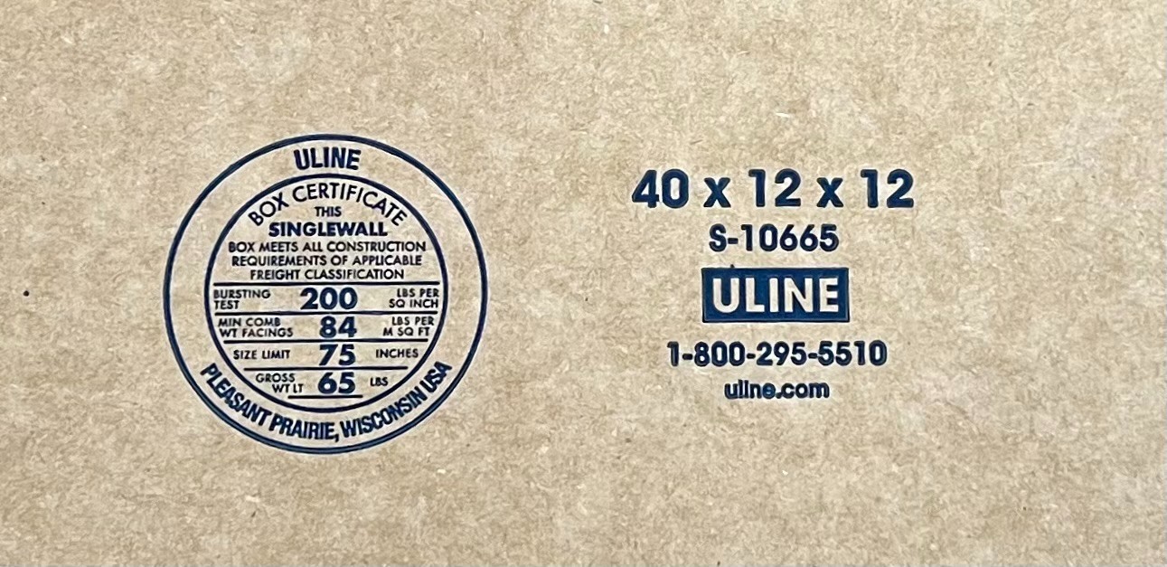 40″ x 12″ x 12″ CARDBOARD BOX – 200 lb – SINGLE BOX – LONG