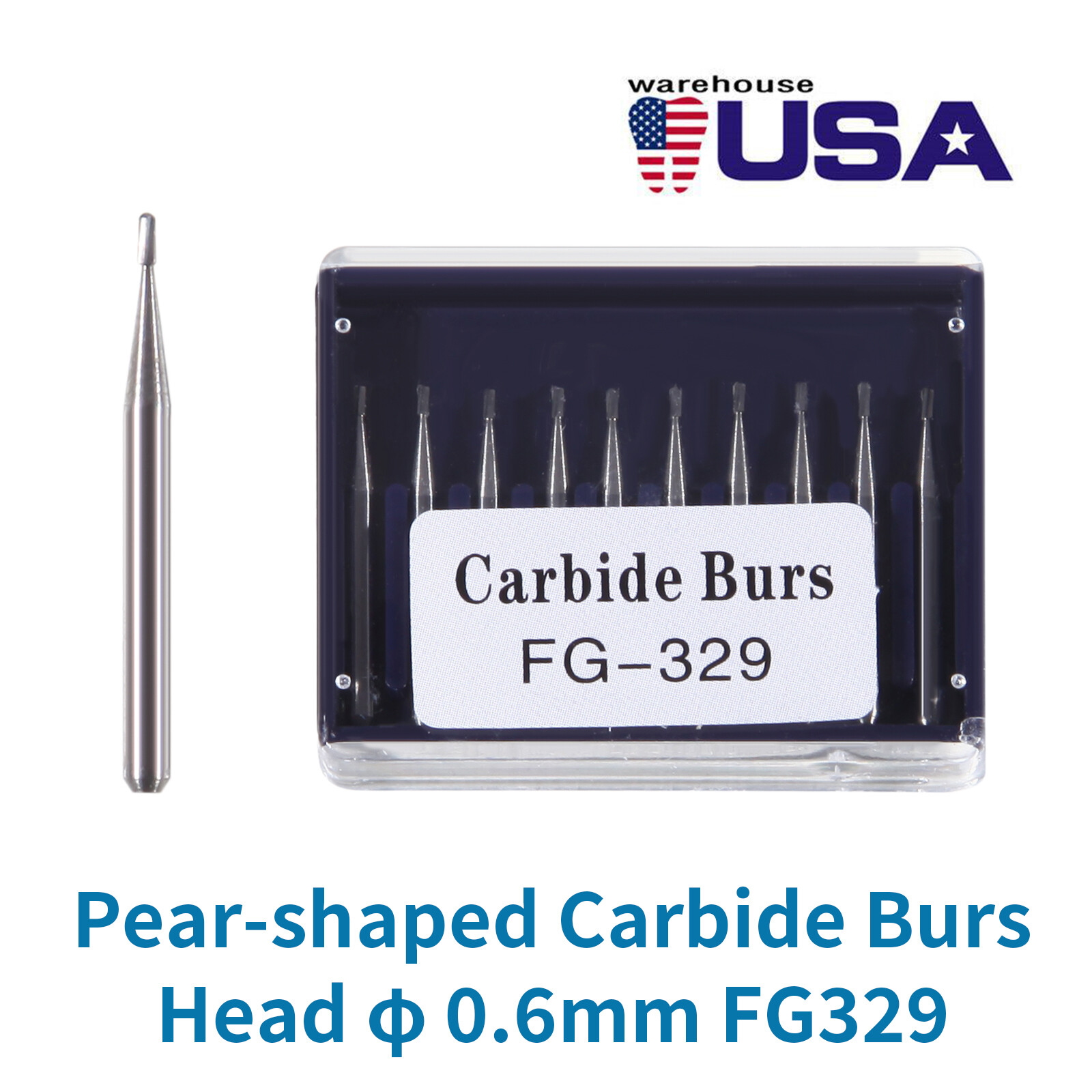 10pcs USA Dental Tungsten Carbide Cutting Burs Pear Shape FG-329 ty
