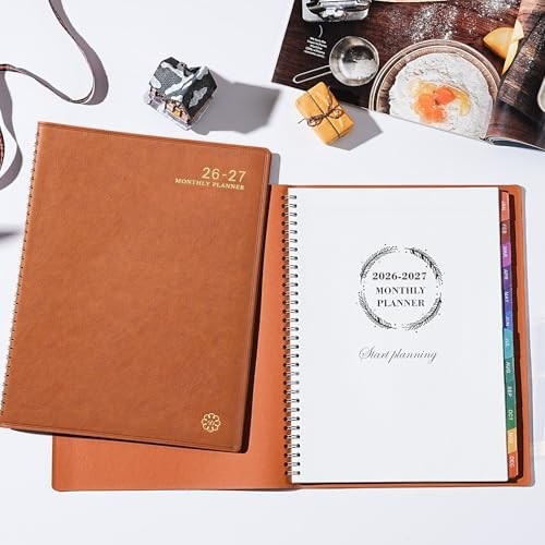 Monthly Planner Jul 24-Dec 25 Leather Cover Twin-Wire 18 Month Planner, Brown