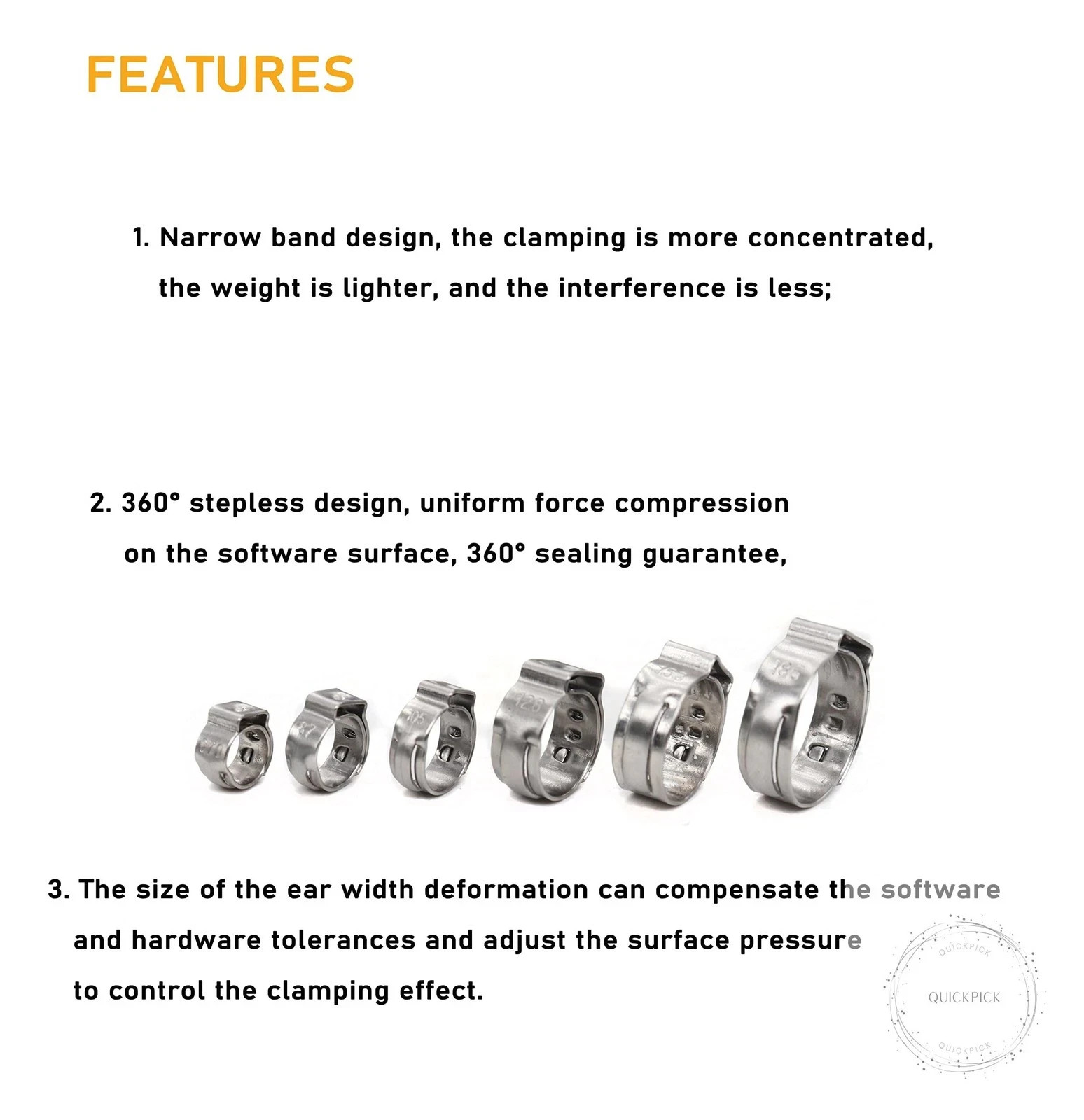 Single Ear Hose Clamps, Oetiker Clamps, 92Pcs(6.0mm-22.6mm) Crimp Pipe Clamps