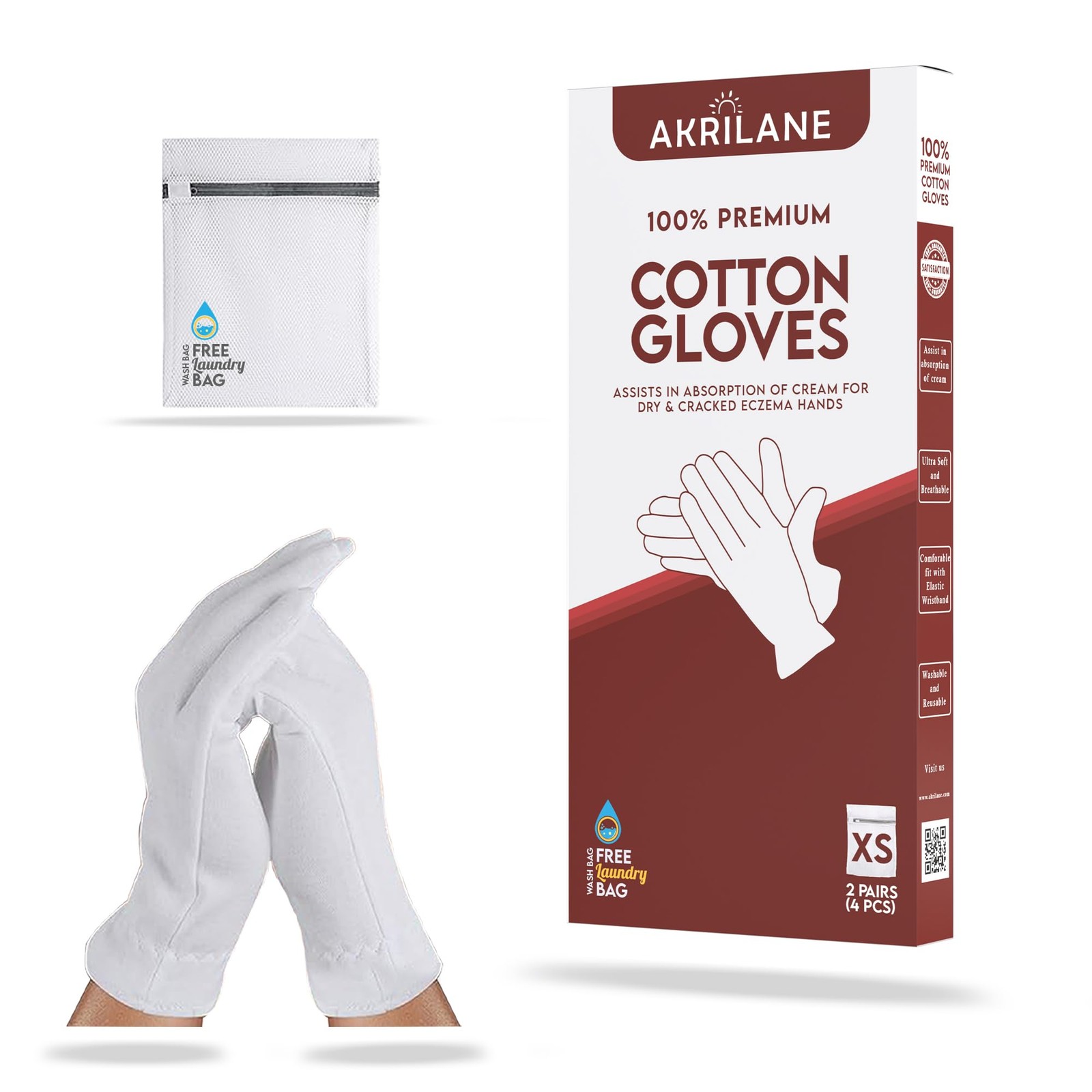 XS Extra Small 2 Pairs 100% Premium Cotton Gloves for Dry Hands | Moisturizing O