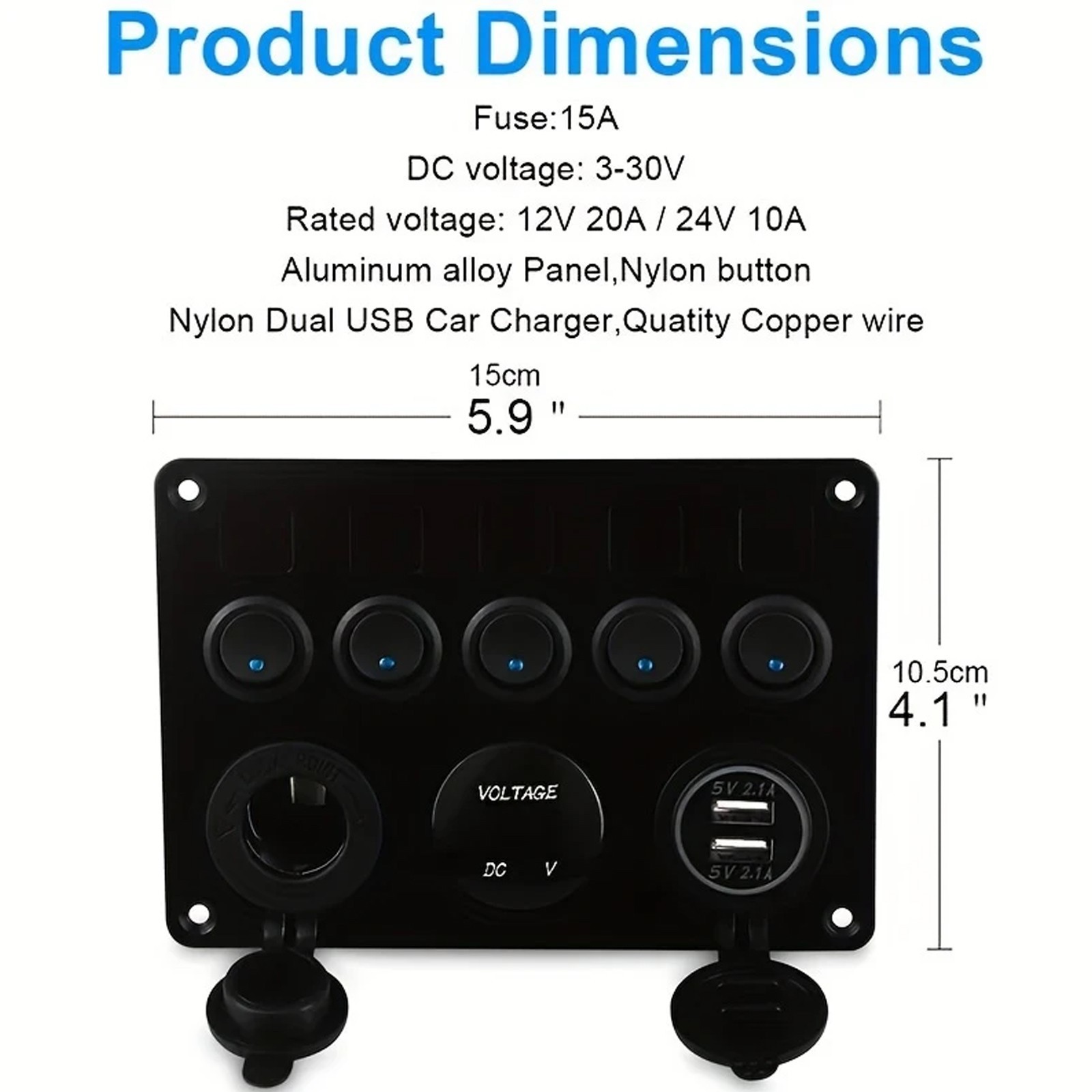 5-Switch 12V Electrical Panel – Voltmeter, Dual USB for RV, Truck & Boat