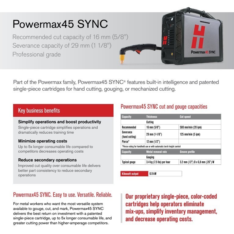 Hypertherm Powermax45 XP Plasma Cutter with 20ft Hand Torch (088112)