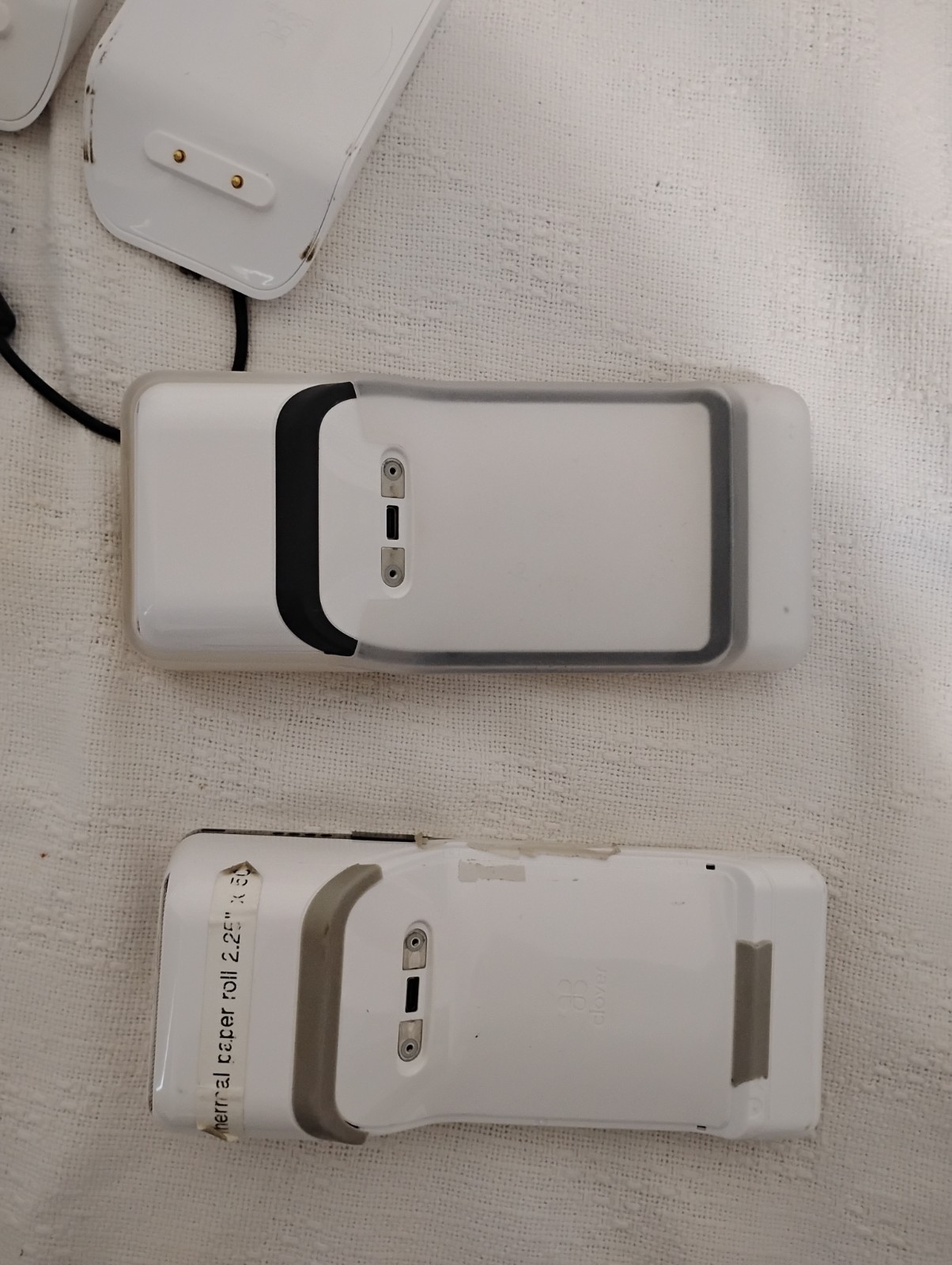 Clover Flex POS Credit Card Terminals Lot of 2 w/ Chargers & Charging Docks