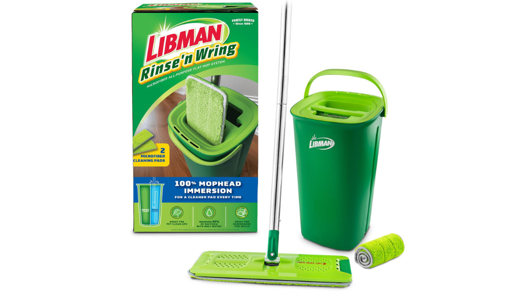 Libman Rinse N Wring Mop and Bucket Microfiber Floor Cleaning System 2 Pads
