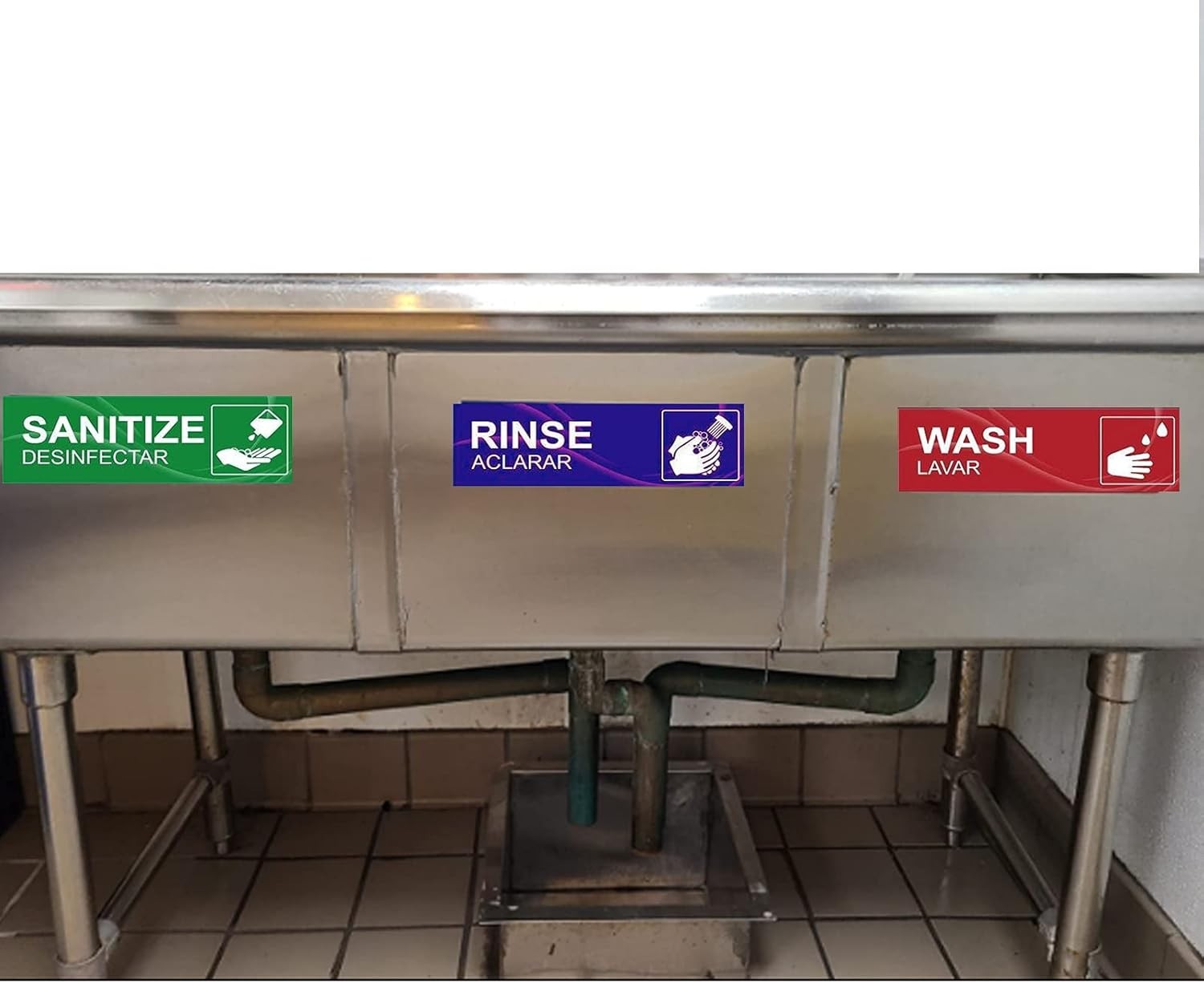 4 Pack Wash Rinse Sanitize Sink Labels Waterproof Sticker Signs Perfect for 3…