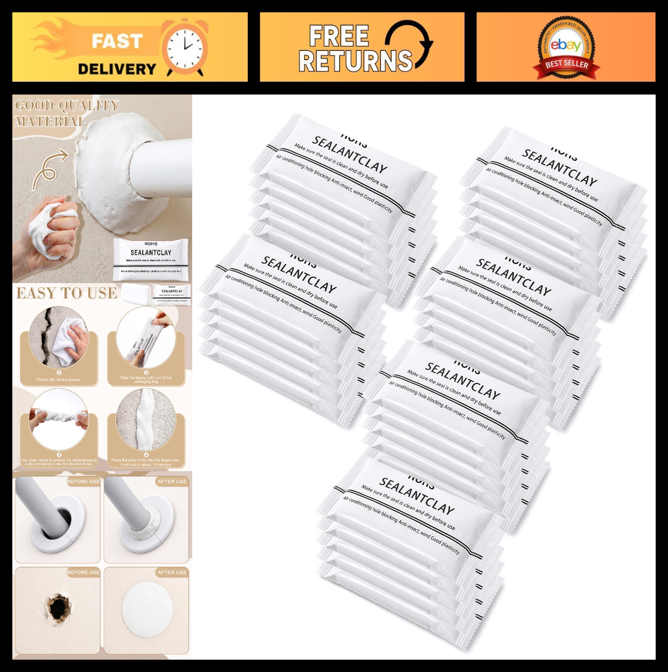 30 Pack Waterproof Sealant Putty Clay for Wall Repairs, Quick Mending Mud, Drain
