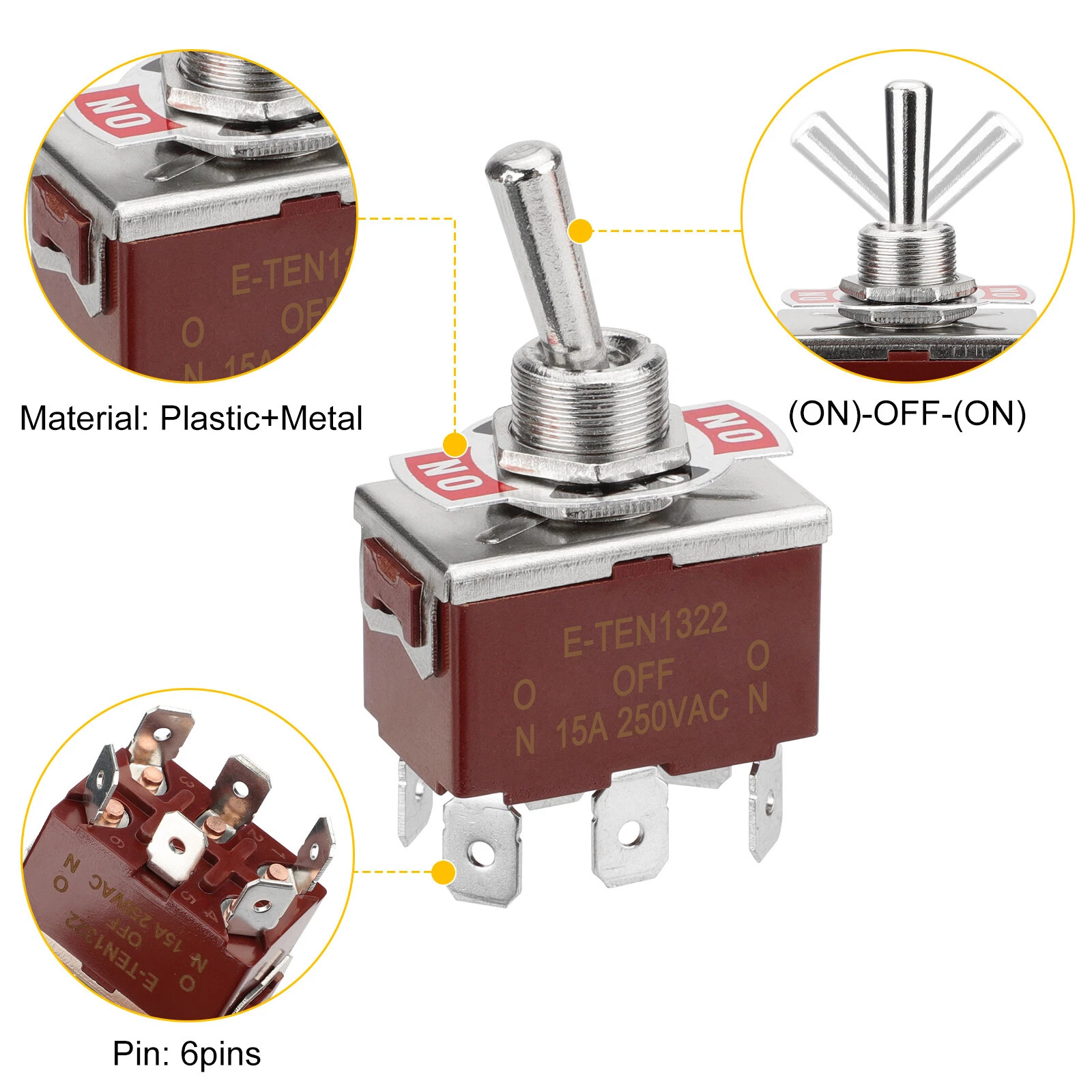 3pcs 6Pin Heavy Duty Momentary DPDT ON/OFF/ON Toggle Switch 20A 125V Waterproof