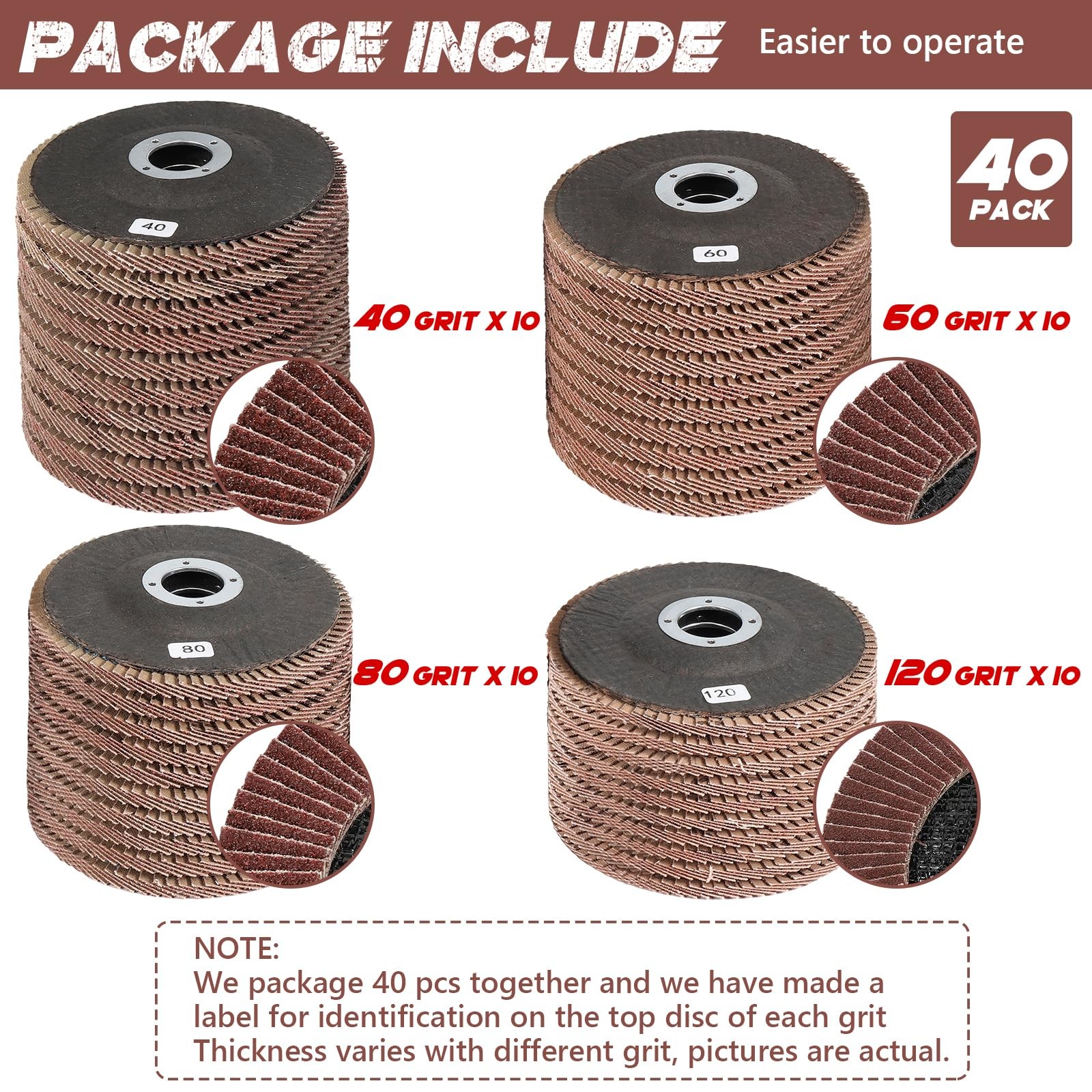 4.5 Inch Flap Discs 40 PCS – Assorted Grit 40 60 80 120 Aluminum Oxide…
