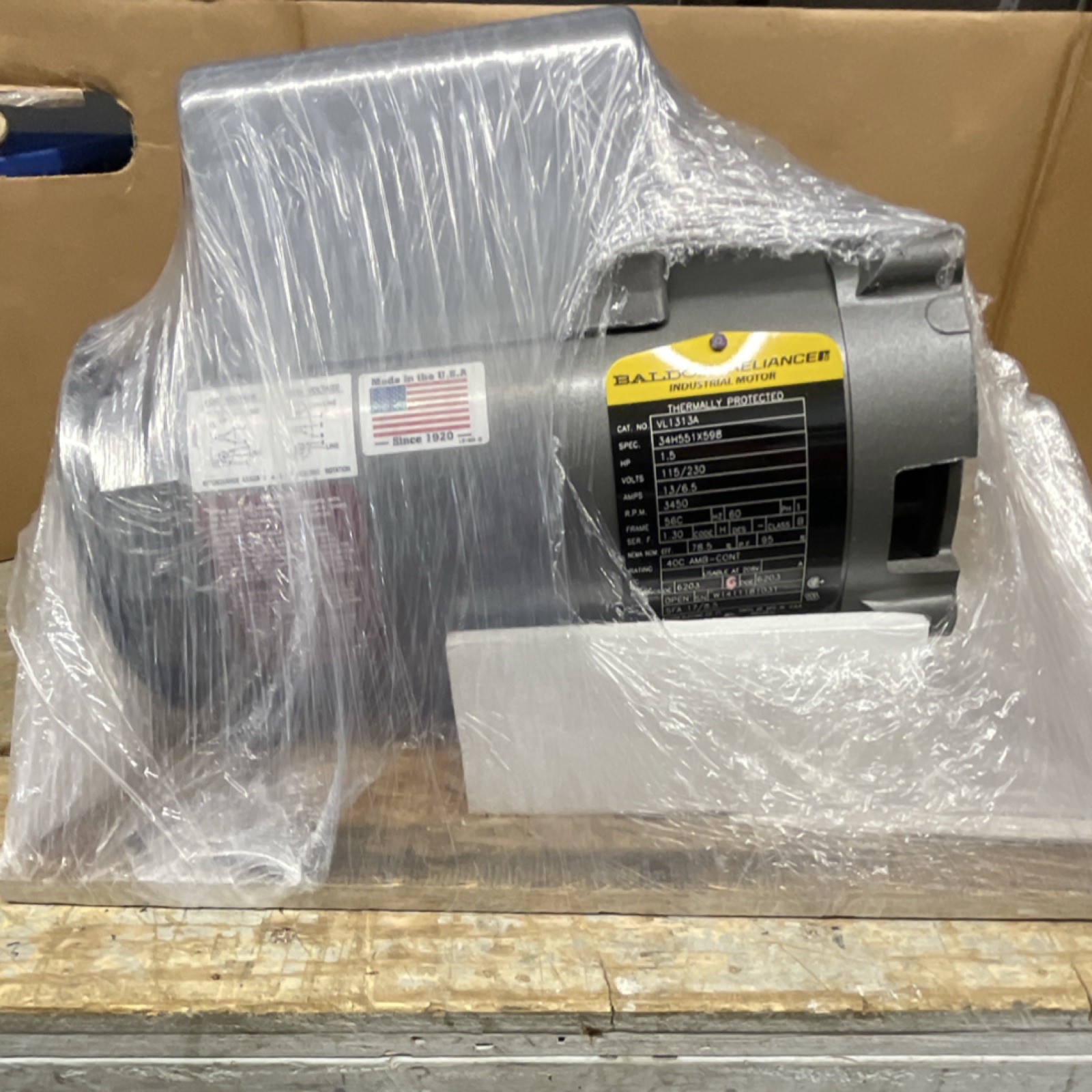 Baldor Reliance VL1313A 1.5 HP 115/230V 3450 RPM 56C Single Phase Motor