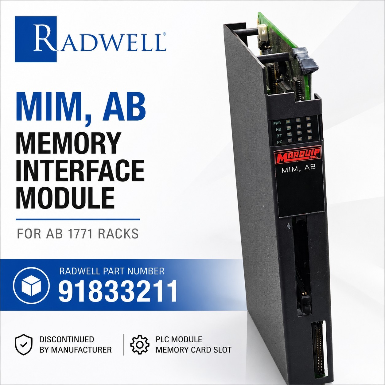 Marquip MIM, AB 91833211 Memory Interface Module PLC Card AB 1771 Rack