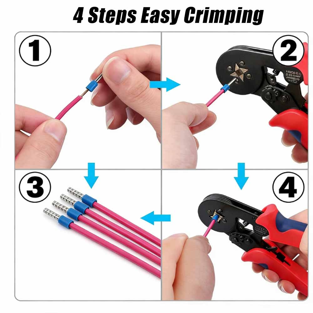 Ferrule Crimping Tool Kit AWG 23-7 Self-Adjustable Ferrel Crimper Kit W/ 1200Pcs