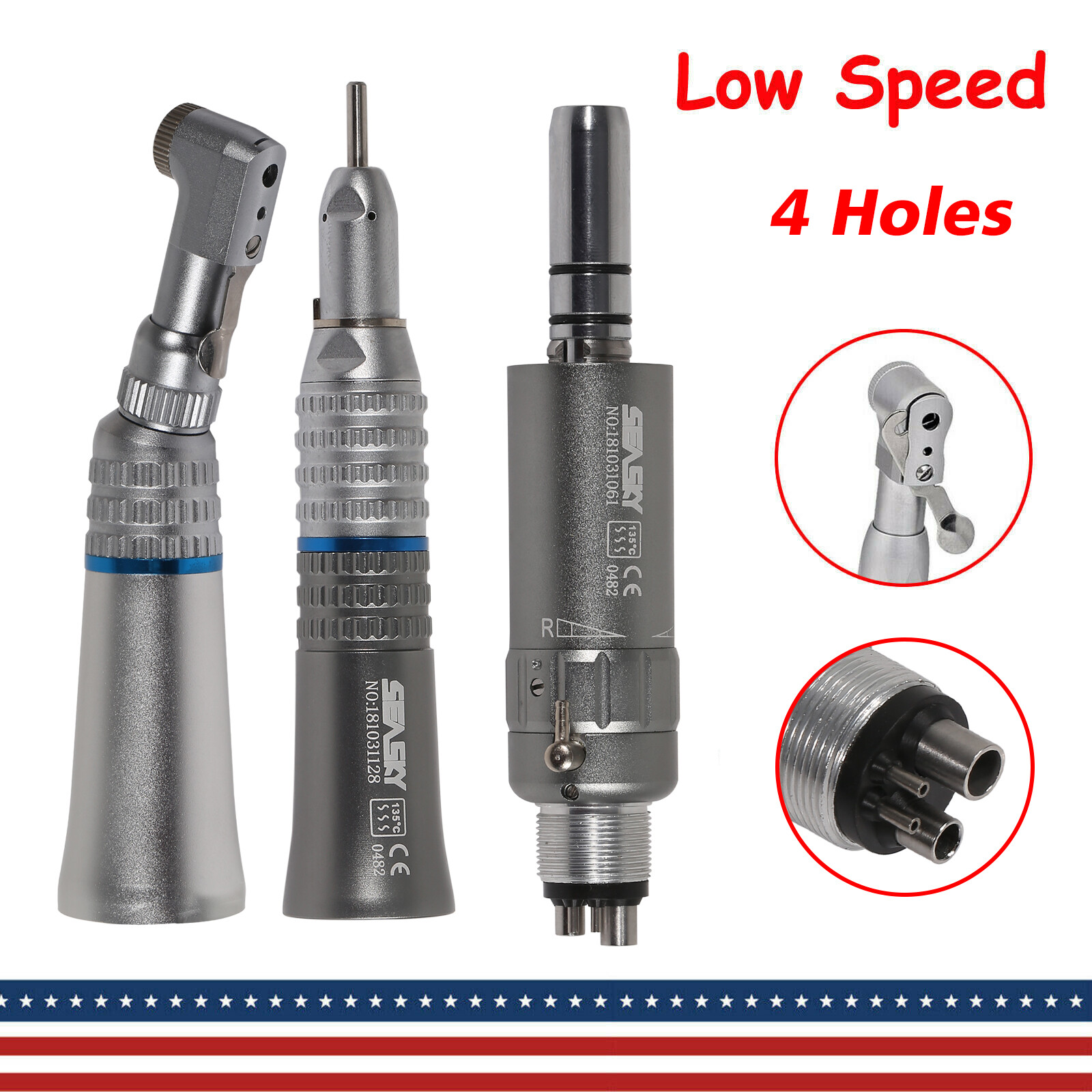 SEASKY Dental Slow Low Speed Handpiece Contra Angle Straight Motor 2/4Hole /Cups