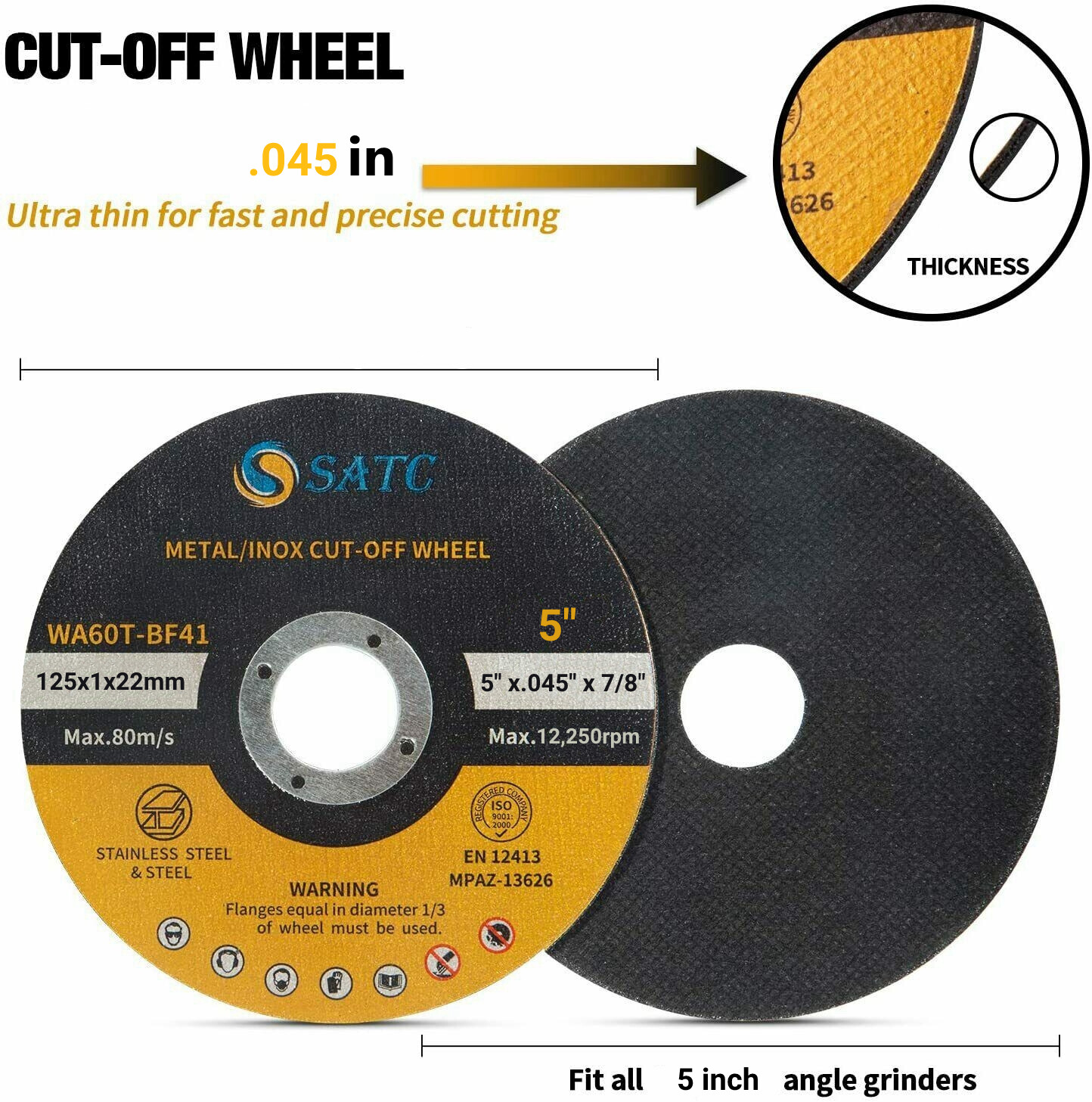 50 Pack 5 inch Cut Off Wheels Angle Grinder Cutting Disc Metal & Stainless Steel