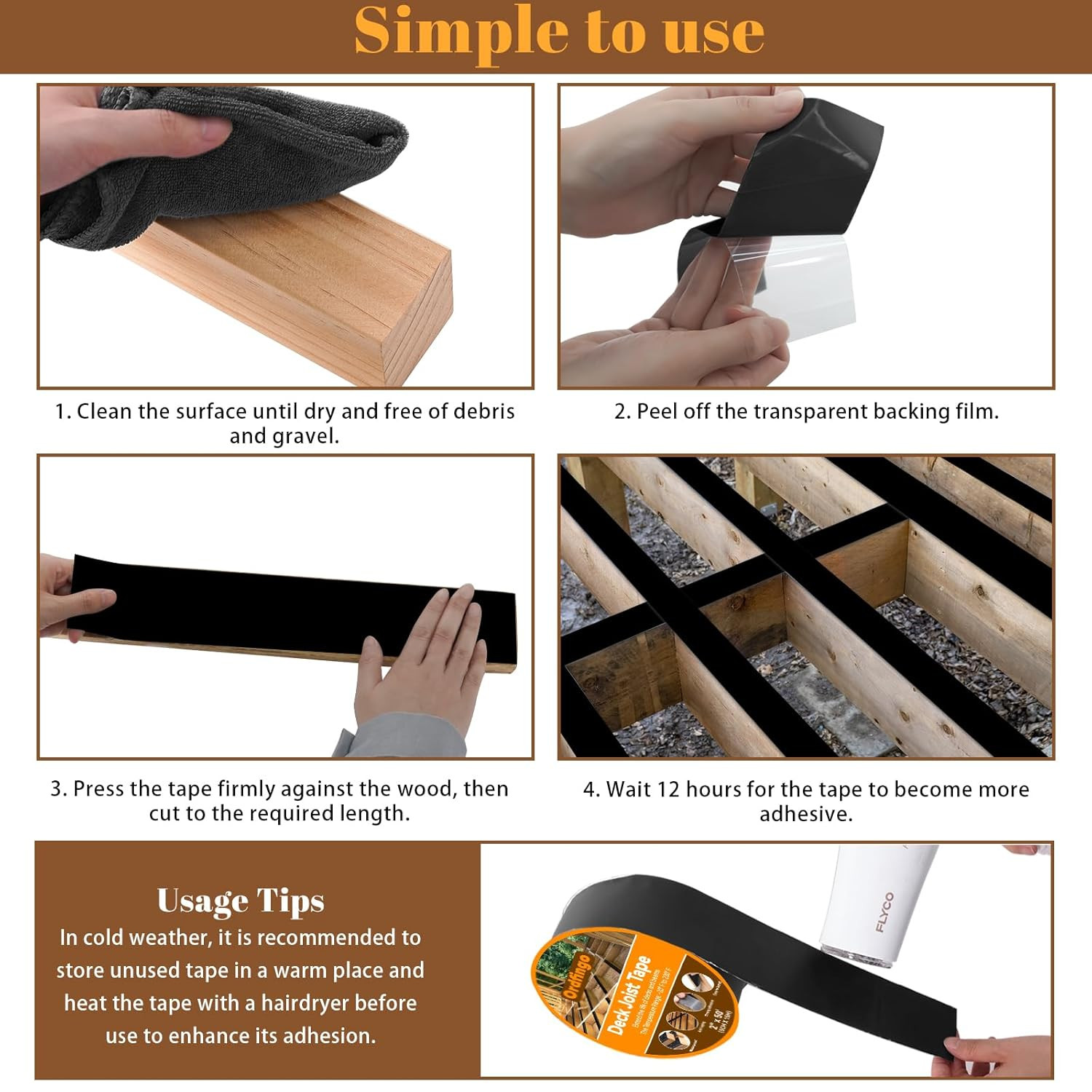 Joist Tape for Decking 2” X 50′- 6 Rolls, Waterproof Butyl Deck Tapes 2 Inch, W