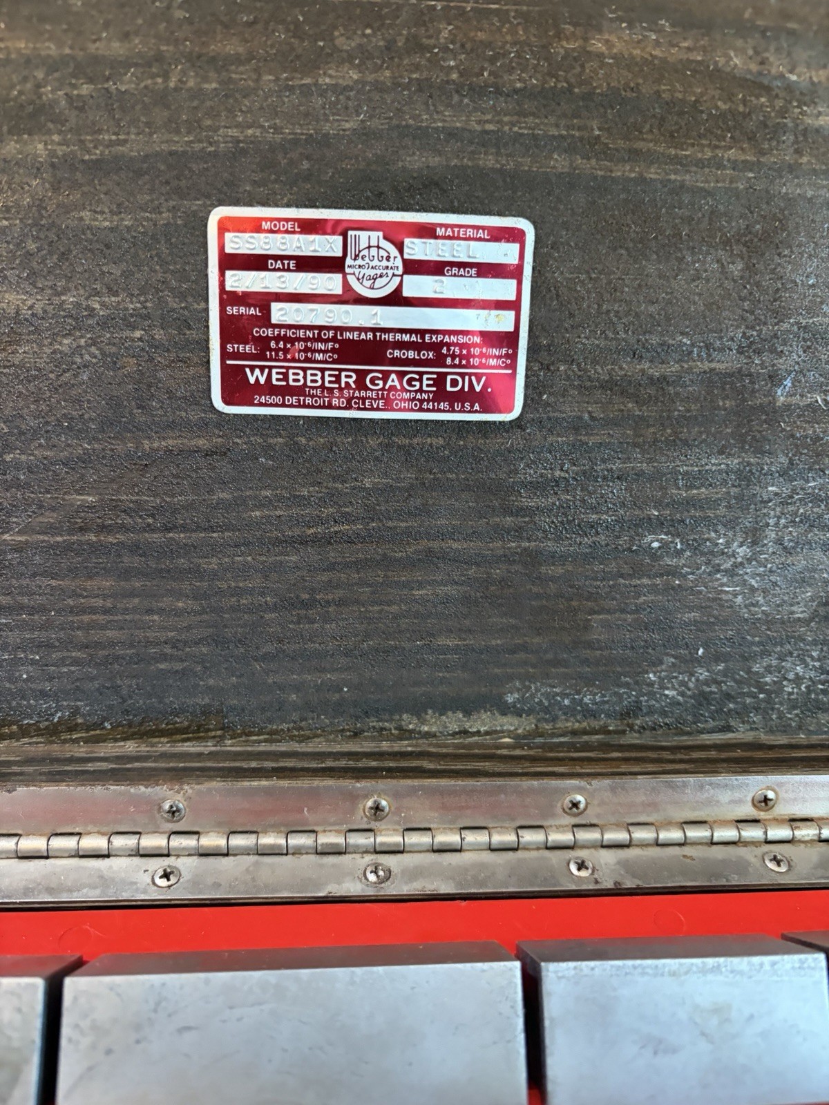 Webber SS88A1X Steel Gage Block Set 0.050-4 in Rectangular Blocks