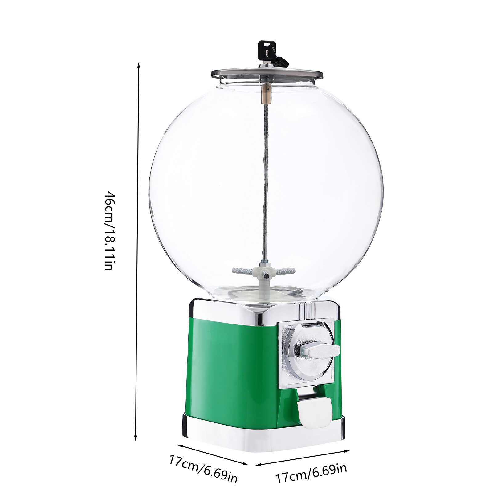 Gumball Machine With Coin Bank – Green Vintage Bubble Gum Candy Dispenser USA