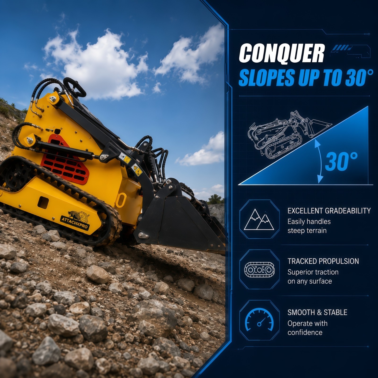24HP Mini Skid Steer Loader 4in1 Bucket 3-Stage Pump Hydraulic System W/Forklift