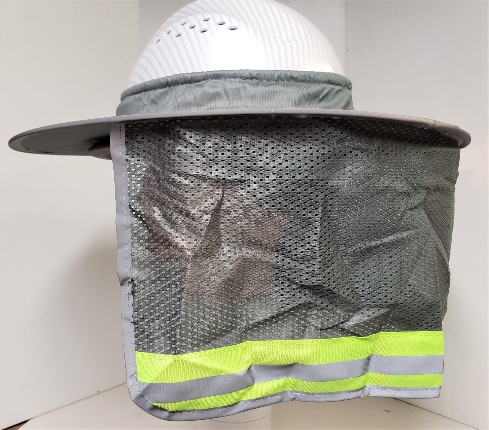 GRAY Hard Hat Sun Shade Visor Full Brim Mesh Neck HI VIS REFLECTIVE STRIPE