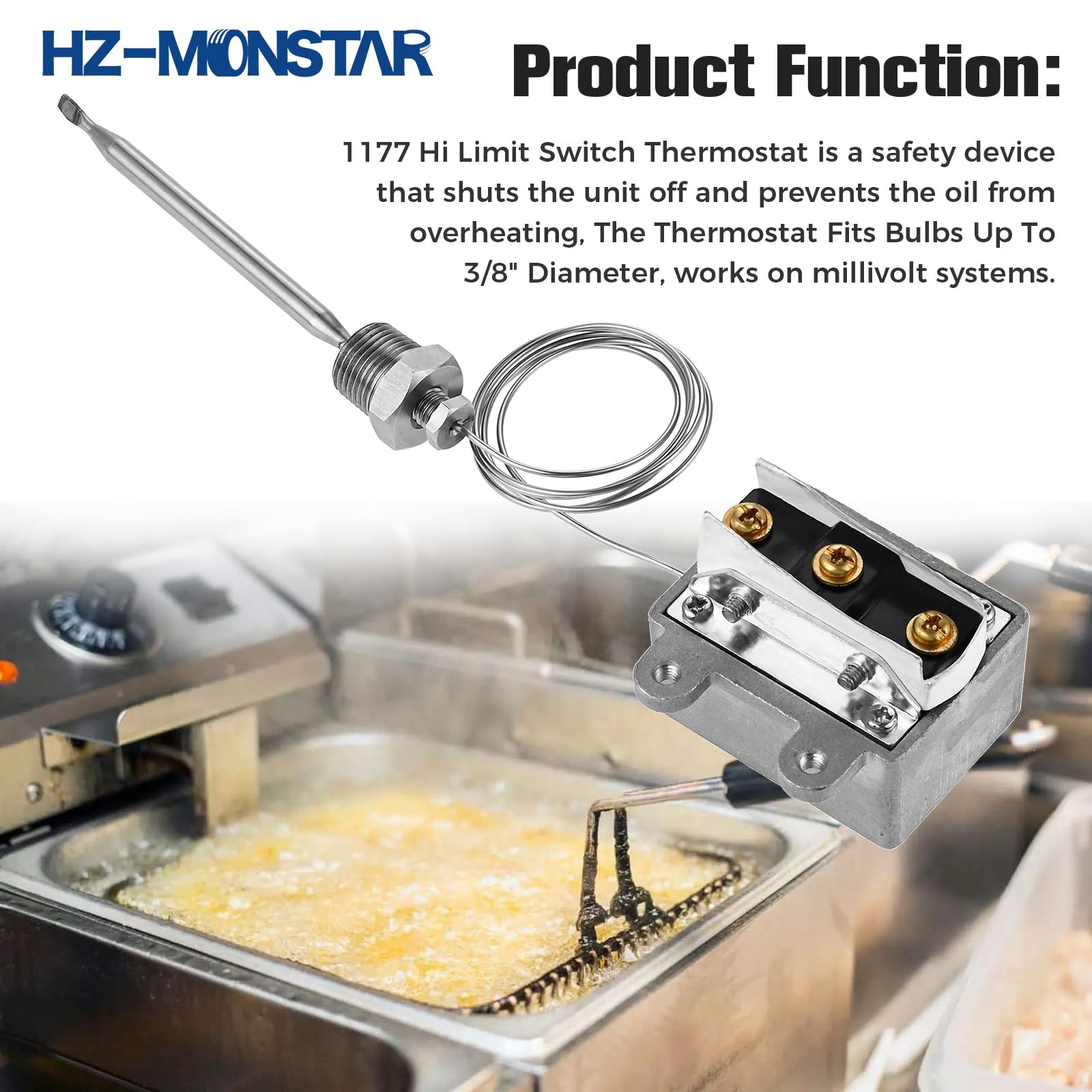 HZMONSTAR 1177 High Limit Fryer Switch Safety, LCCM080360000 Thermostat High …