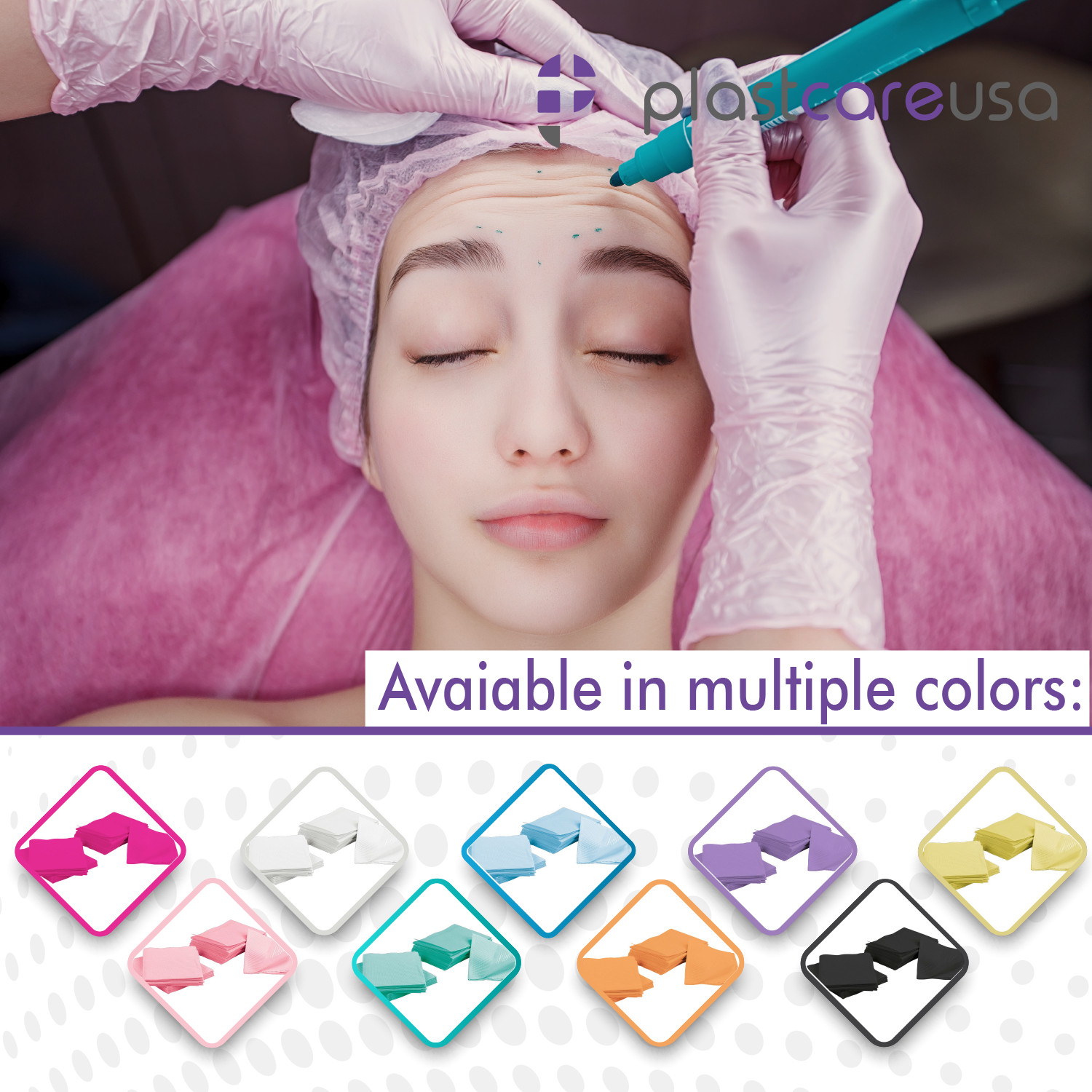 50 Hot Pink Fuchsia Disposable Dental Bibs, Tattoo Tray Nail Chair Paper Covers