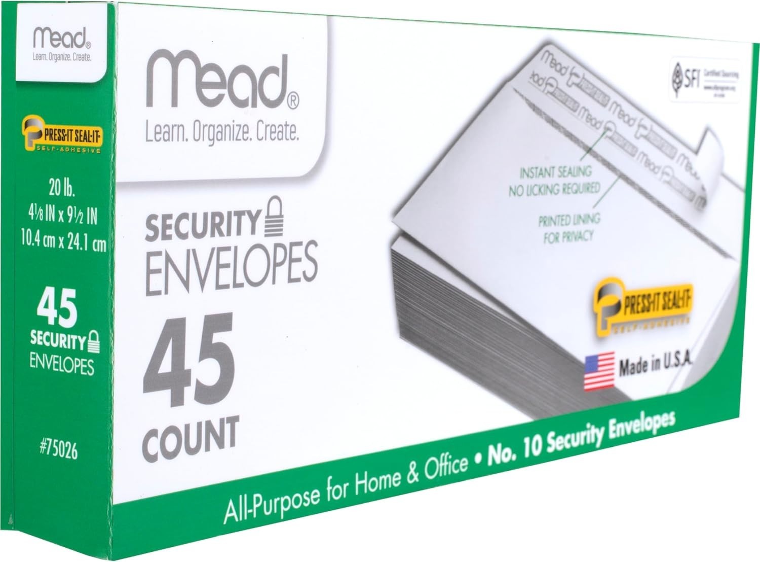 Mead #10 Security Business Envelopes Letter Size 4-1/8″ x 9-1/2″ – Peel and Seal