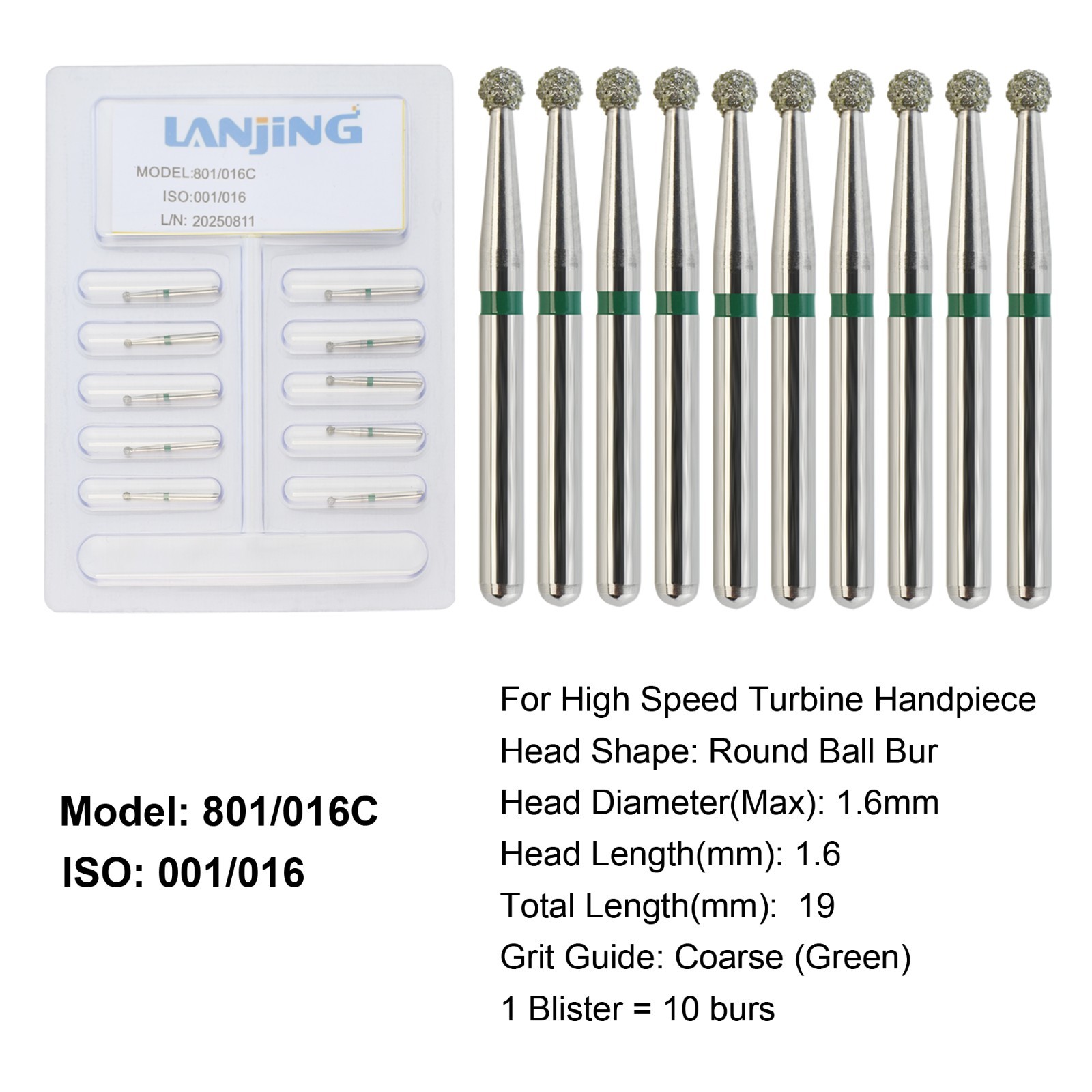 Dental Round Diamond Bur Long Surgical Diamond Bur FG High Speed Coarse Fine 801