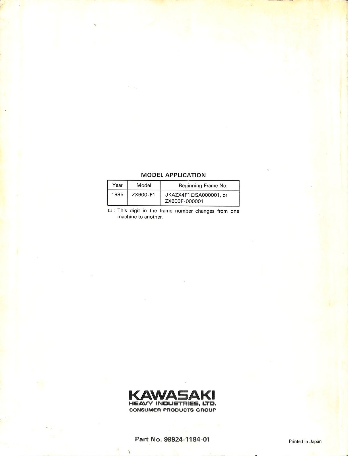 Kawasaki Ninja ZX-6R 1995 Motorcycle Service Manual ZX600-F1 Repair Book