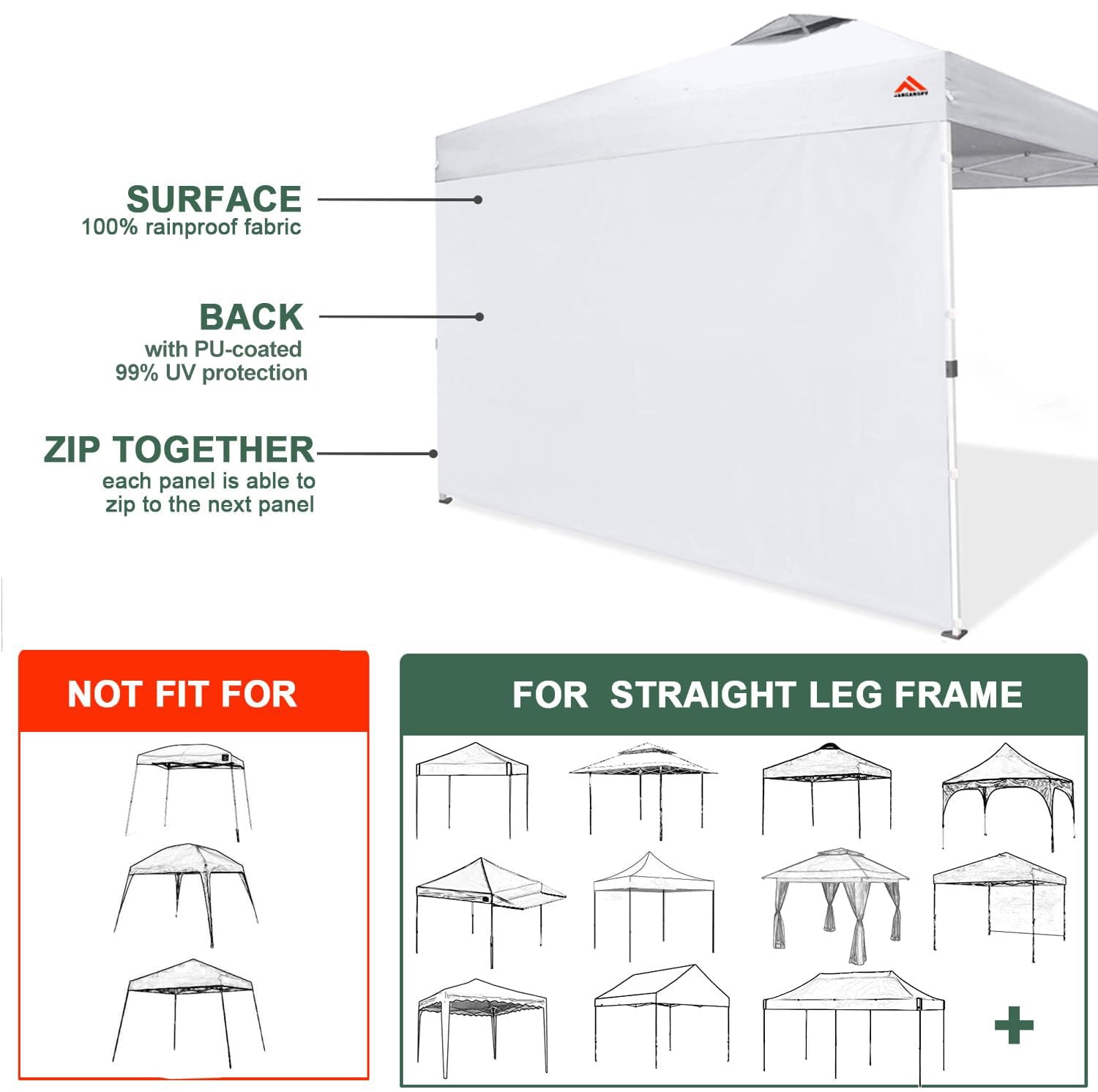 Jancanopy Sidewalls For 10X10 Pop Up Canopy Frame 3 Pack White Sunwall And