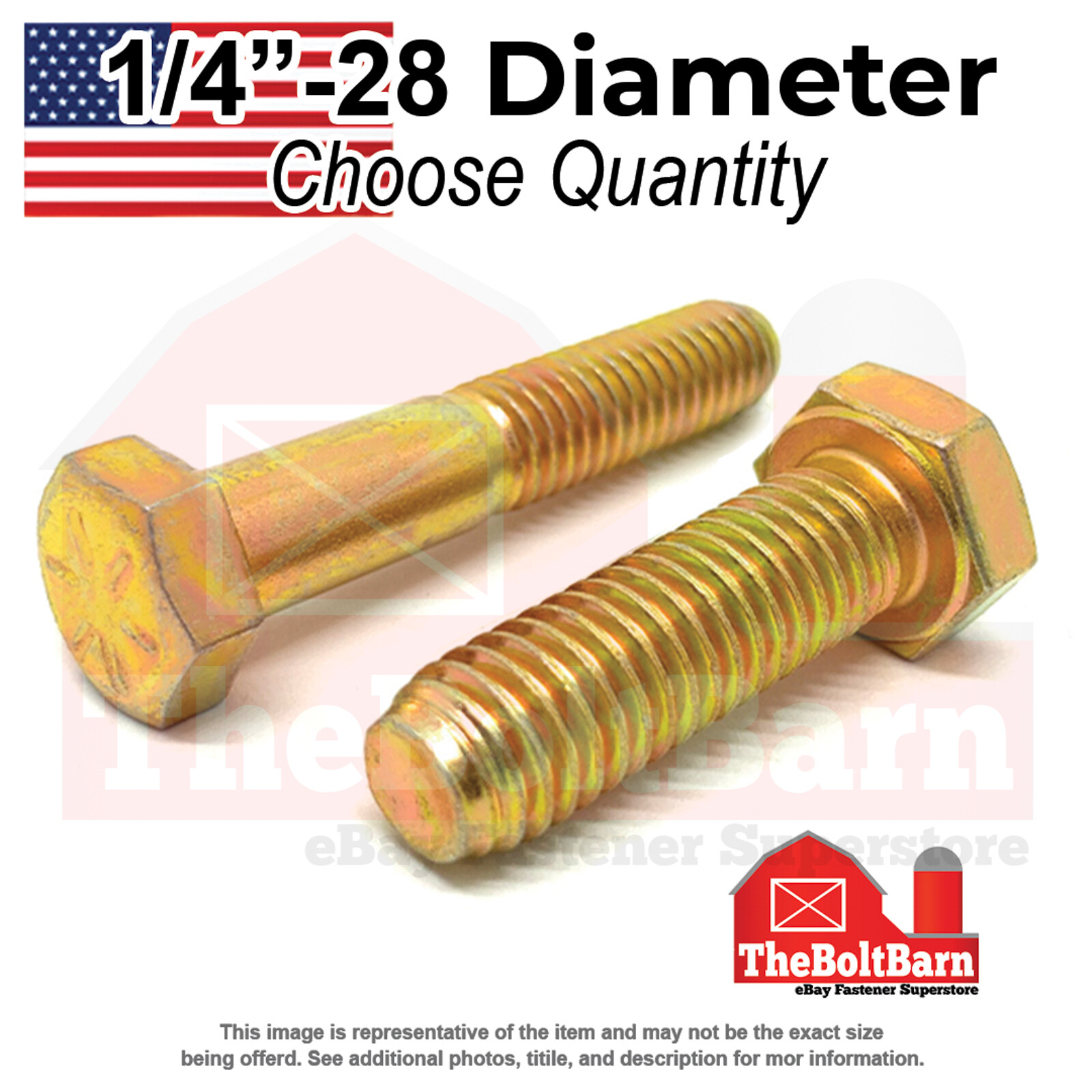1/4″-28 Grade 8 Fine Hex Cap Screws Zinc Yellow USA Made (Choose Length & Qty)