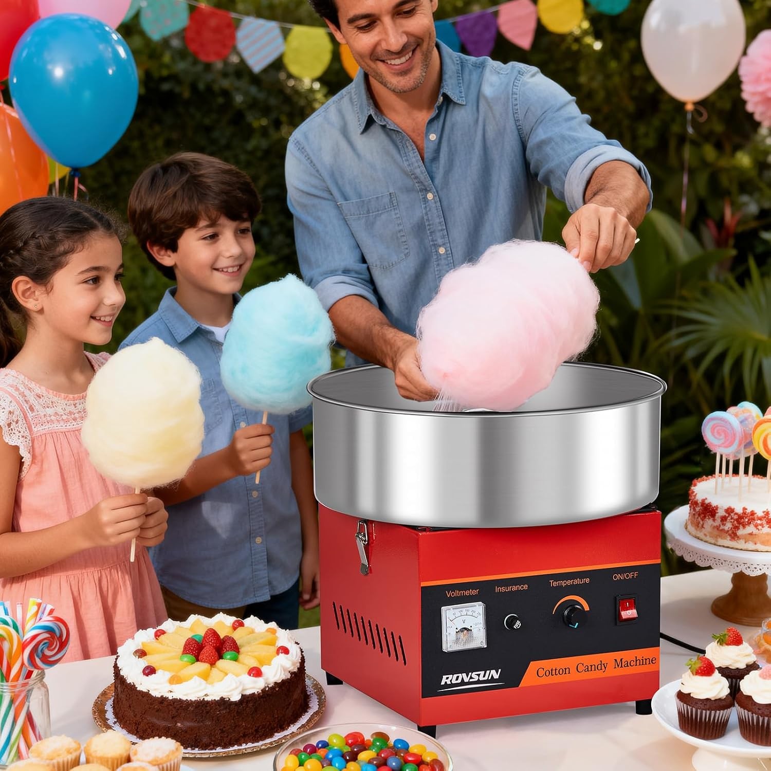 ROVSUN 15″ Commercial Cotton Candy Machine Maker Floss Pink 980W Family Party