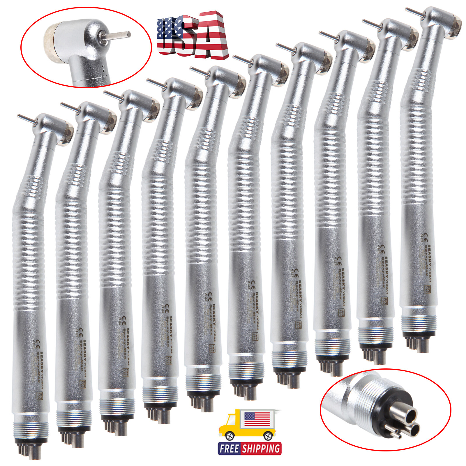 10 Pcs Dental High Speed Turbine Handpiece 4 Hole Fit NSK PANA MAX SEASKY-Y1BA4