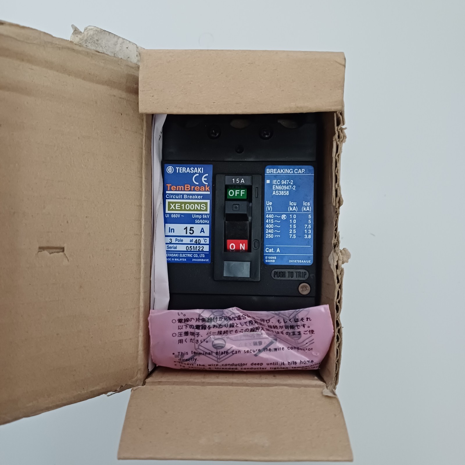 NEW TERASAKI TEMBREAK XE100NS CIRCUIT 15 AMP 3POLE BREAKER 50M22 MALAYSIA