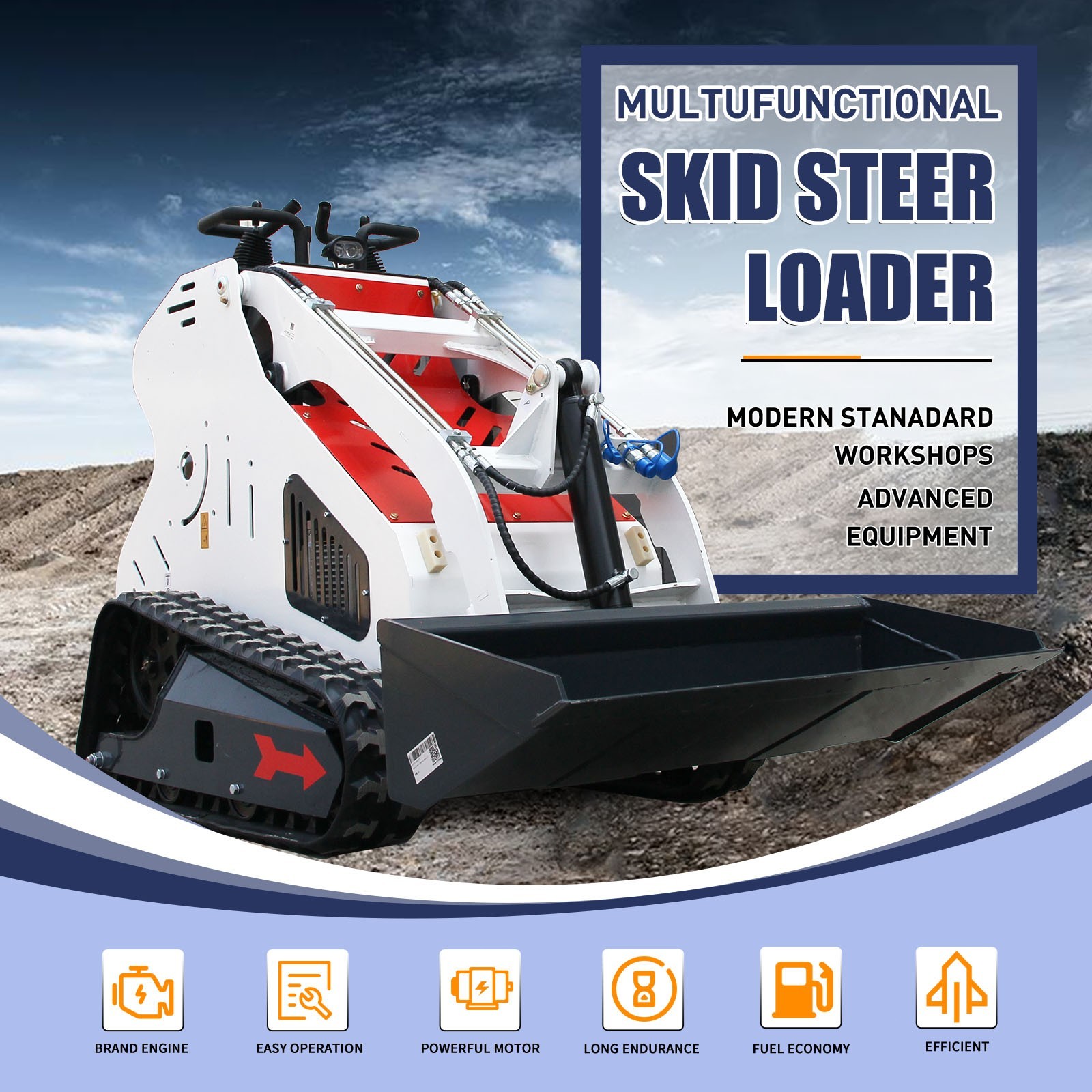 Mini Skid Steer Loader Tracked 13.5HP Stand-on Compact Skid Steer USA Stock