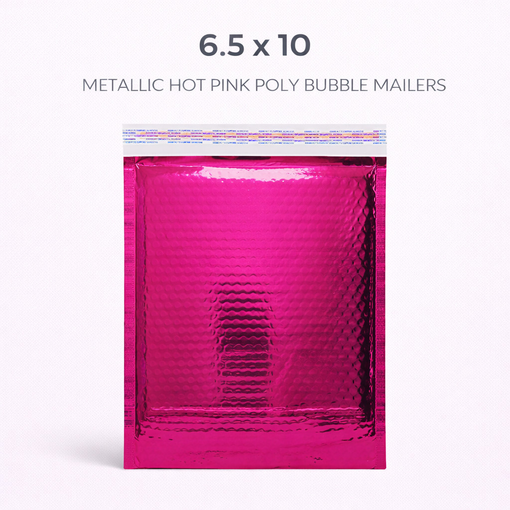 Hot Pink Glamour Bubble Mailers 6.5×10 Metallic Foil Padded Envelopes Peel -Seal