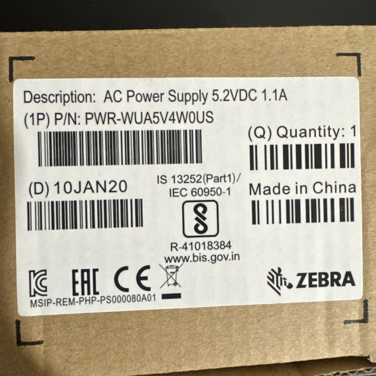 PWR-WUA5V4WOUS – ZEBRA DS4608 POWER SUPPLY