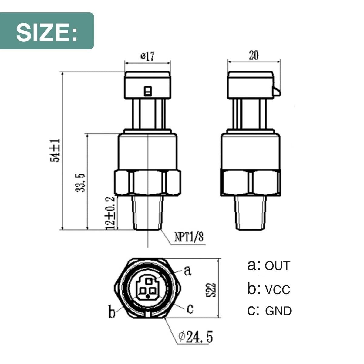 UNIVERSAL 5V PRESSURE TRANSDUCER SENDER 150 PSI OIL FUEL AIR WATER W/ CONNECTOR