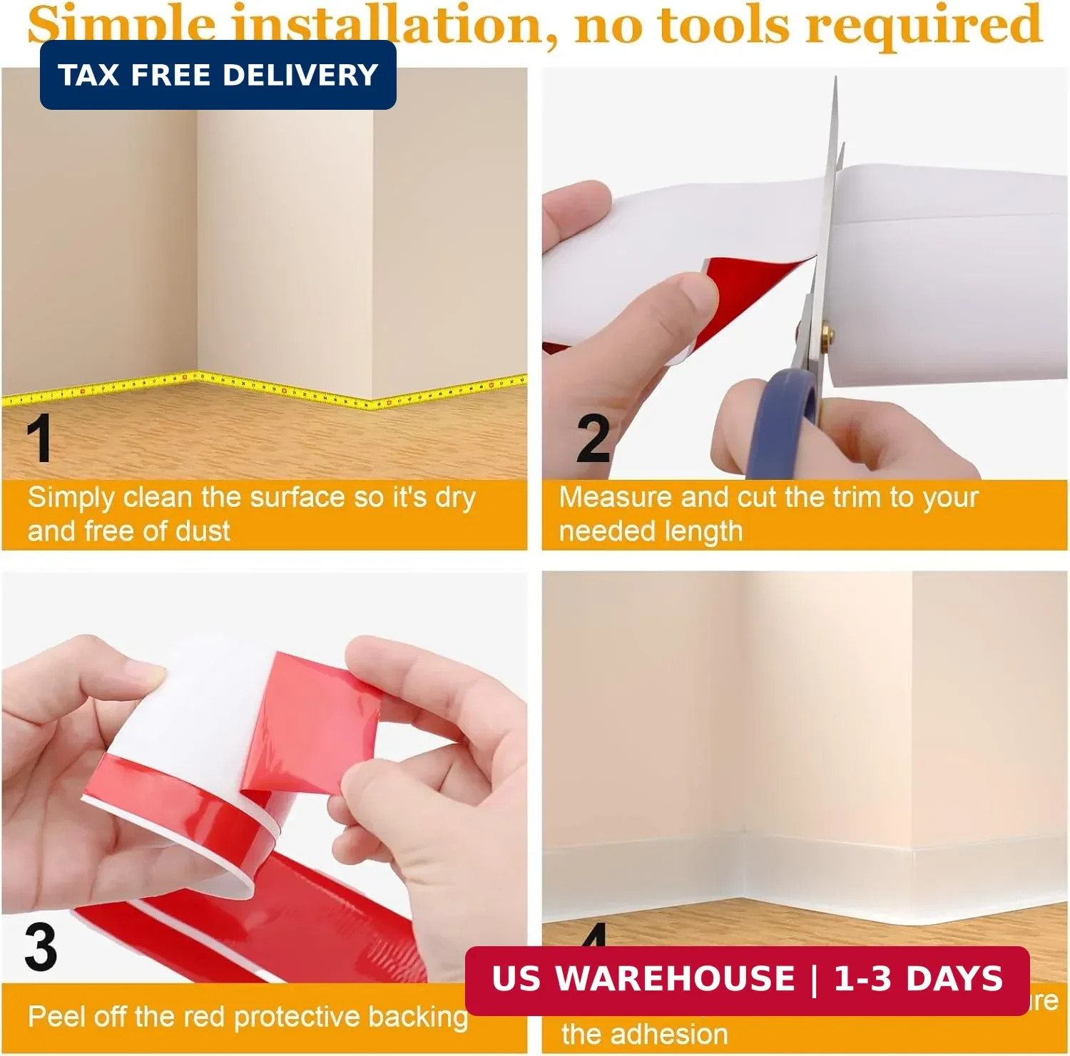 Self-Adhesive Flexible Baseboard Molding Trim – 20 Ft Vinyl Wall Base for Curved