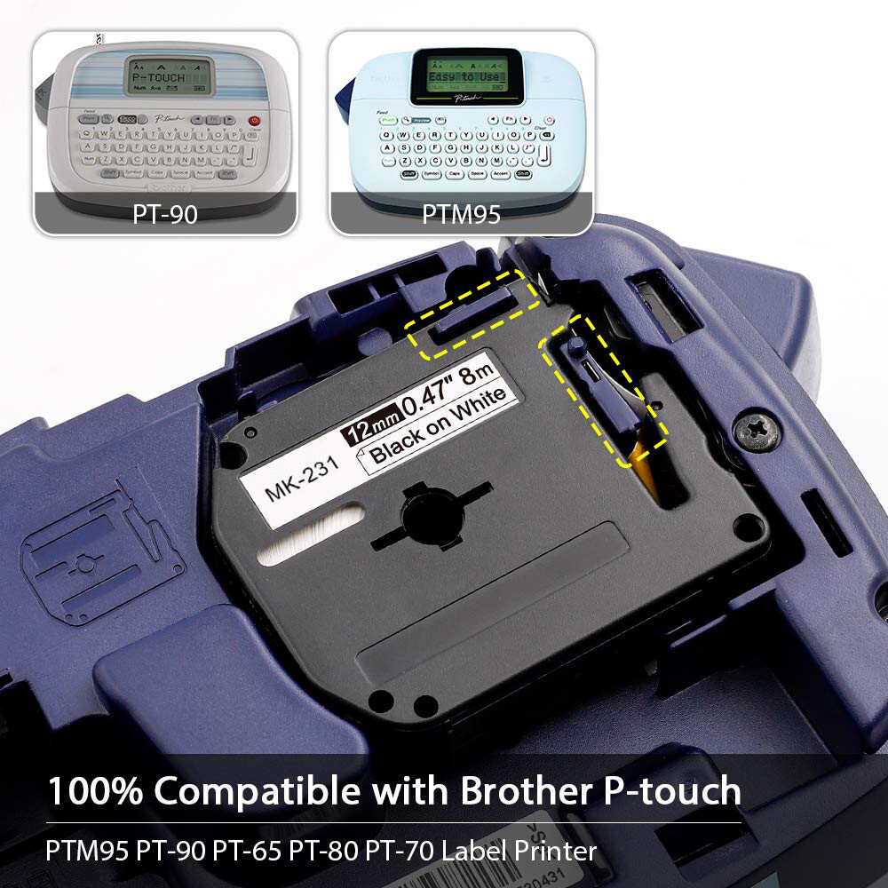 Brother Label Tape M231 MK-231 MK231 12mm Ptouch M Tape Label Maker PT-M95 PT-65