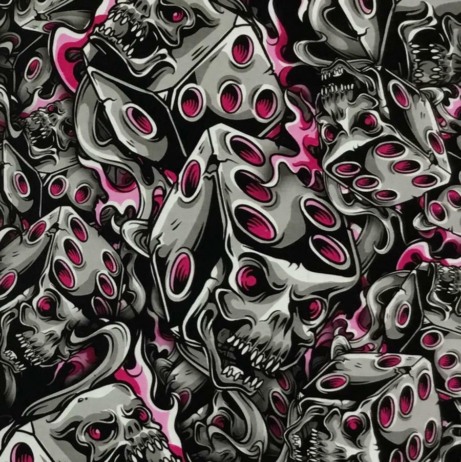 Hydrographic film Hot Pink Flaming Dice Skulls hydro dipping 7′ x 20″ hydro dip