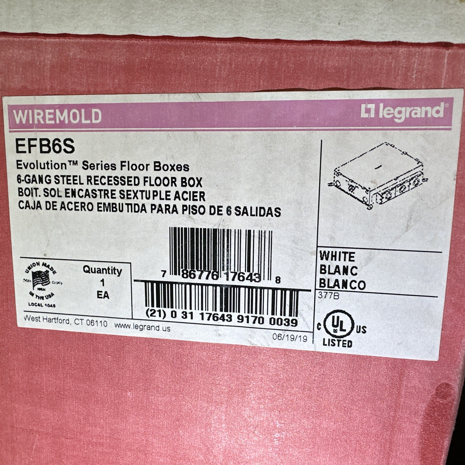 🔴Wiremold Legrand EFB6S Evolution Series Floor Box, Steel, Recessed, White‼️