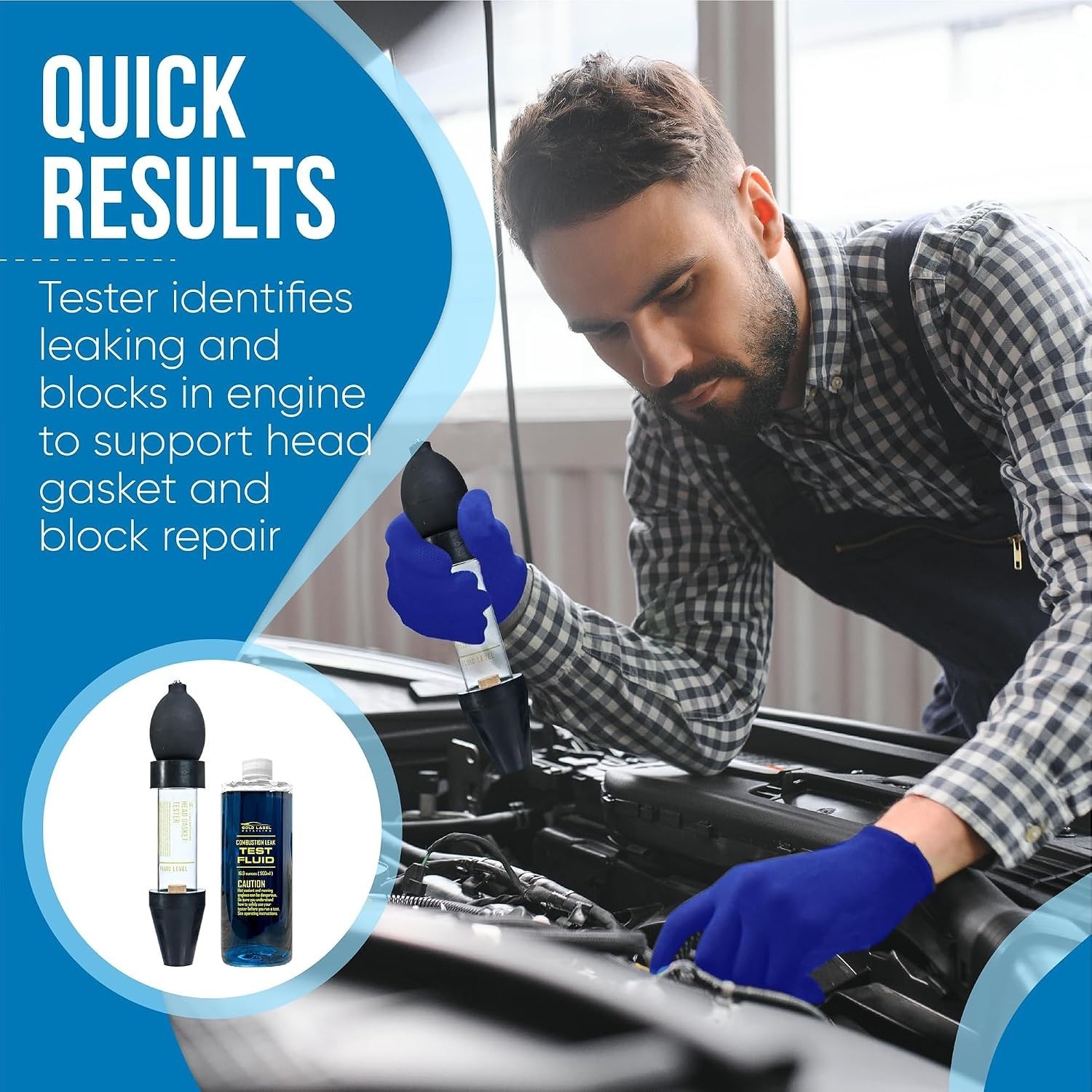 Combustion Leak Detector Kit with 100+ Tests & 18oz Fluid for Engine Diagnostics