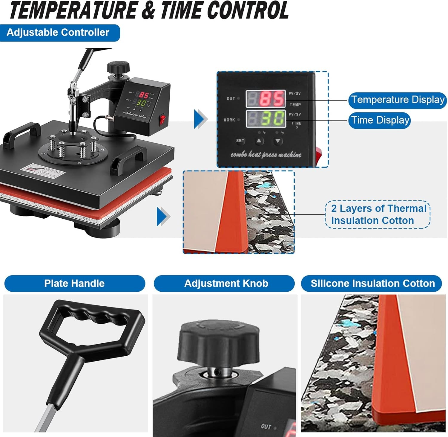 8 IN 1 Combo T-Shirt Heat Press 15″x15″ Transfer Machine Sublimation Swing Away