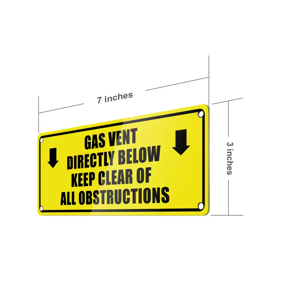 3 In. X 7 In. Yellow Gas Warning Sign Gas Vent Directly below Keep Clear of All