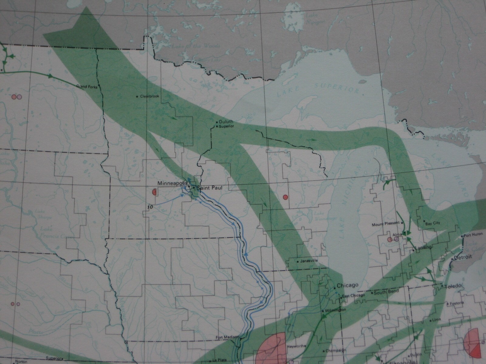 1974 United States CRUDE OIL FLOW + DISTRIBUTION MAP Refineries Pipelines NatGas