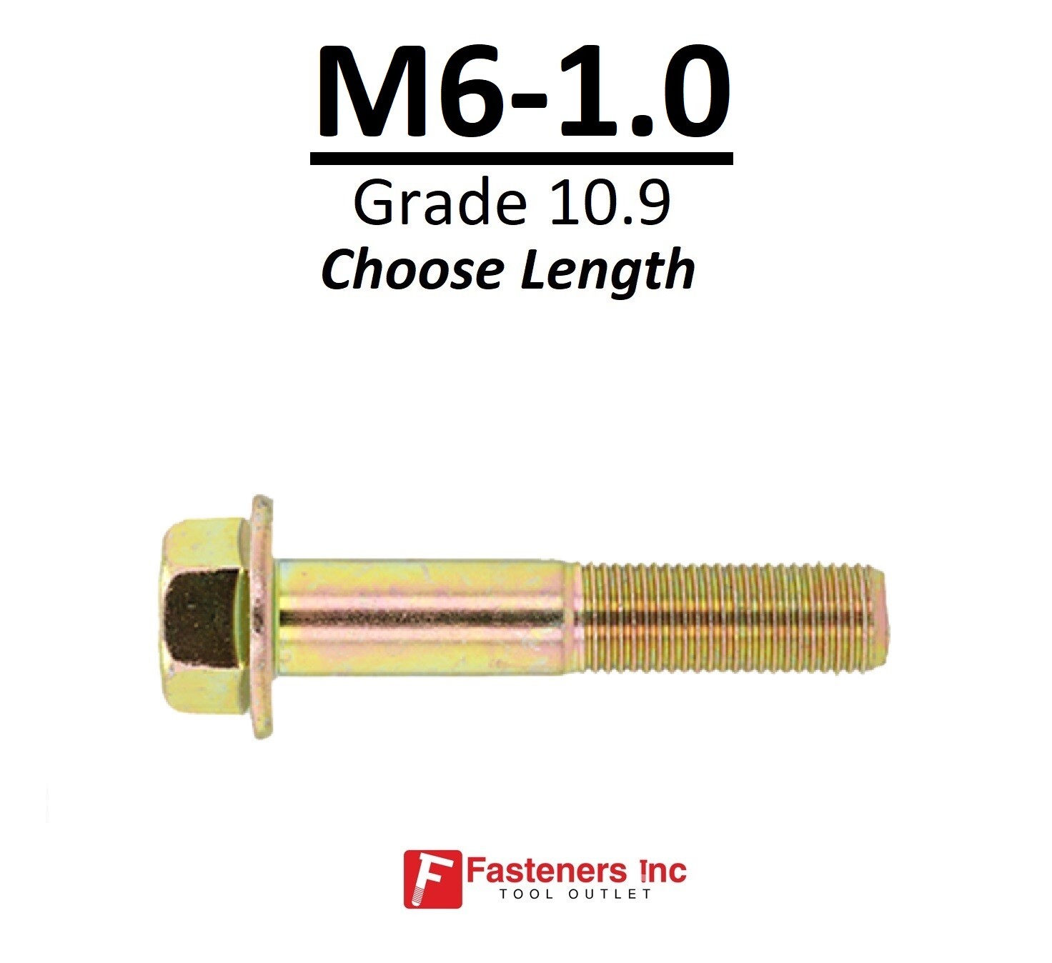 M6-1.0 x (Choose Length) Grade 10.9 Metric Flange Bolts Yellow Zinc Hardened