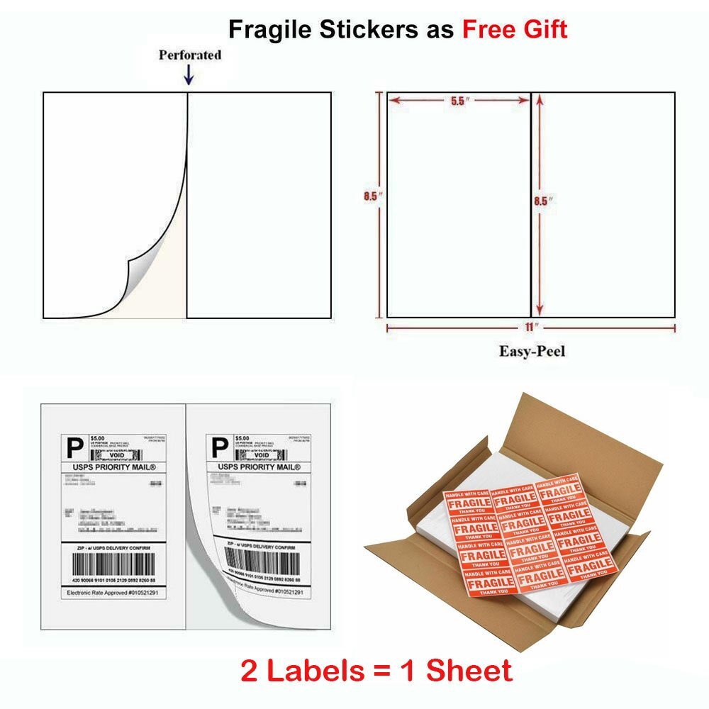 8.5″X5.5″Half Sheet Self Adhesive Shipping Labels 2 Per Sheet for UPS Fedex